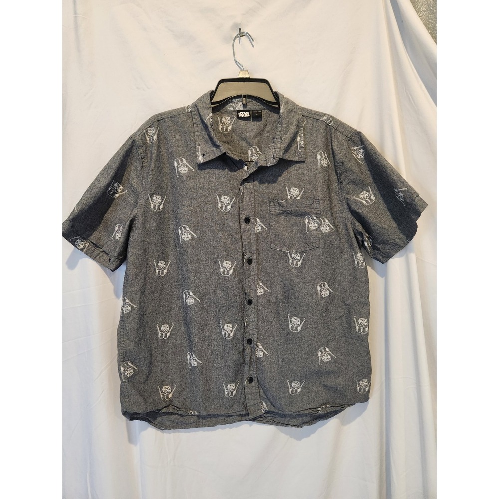 Star Wars Mens XL Darth Vader TIE Fighter Gray Short Sleeve Button Down Shirt